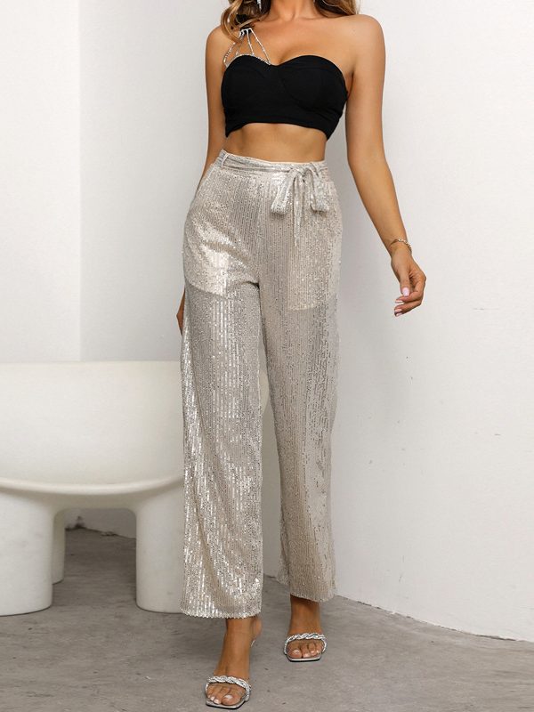Sequined Wide Leg Pants in Pants