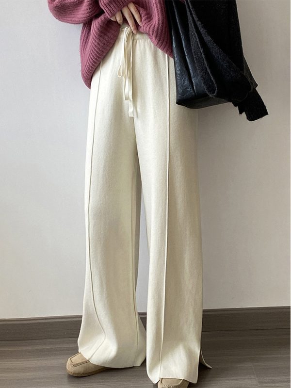 Split High Waist Knitted Casual Pants in Pants