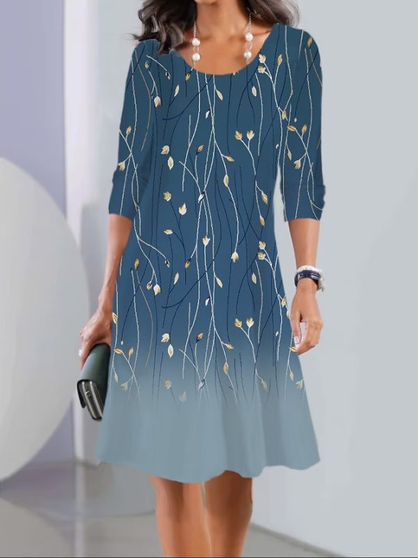 Autumn Printed Long Sleeve round Neck Mid Length Dress in Dresses