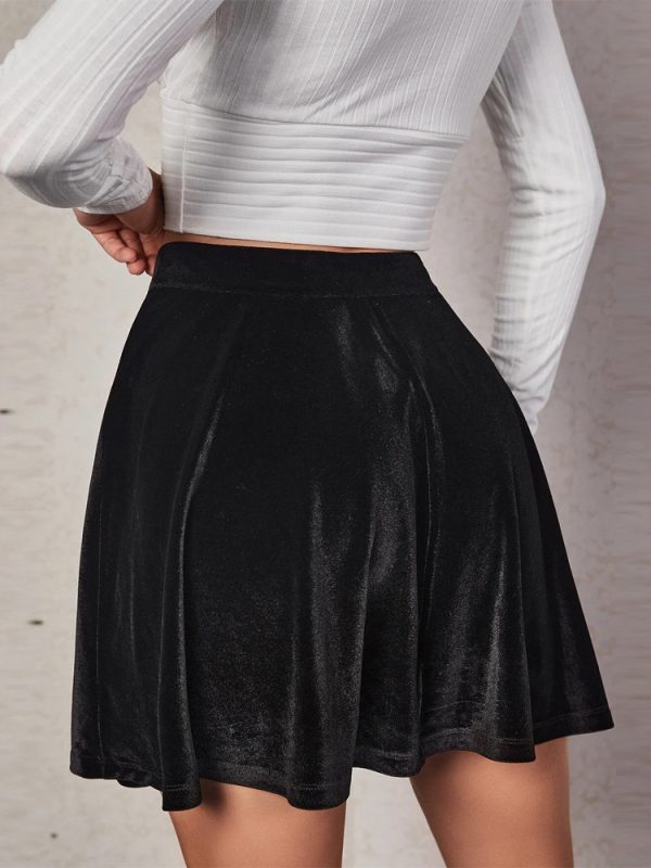 Solid Color Velvet Mini A Line Skirt in Skirts