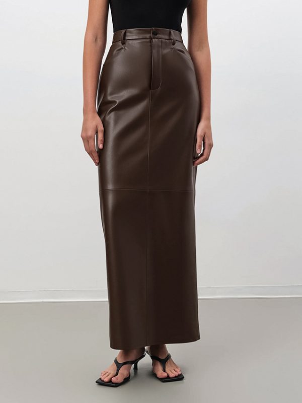 Leather High Waist Slim Fit Straight Skirt in Skirts