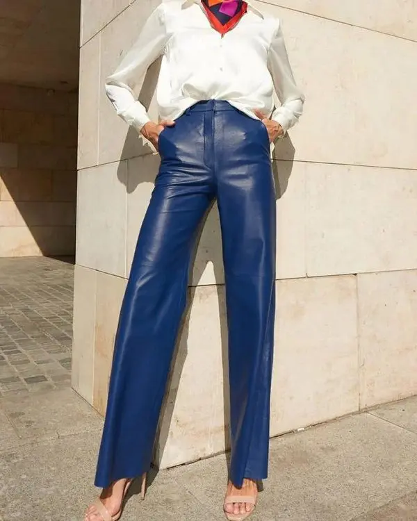 Faux Leather Mid High Waist Hip Lifting Straight Pants in Pants