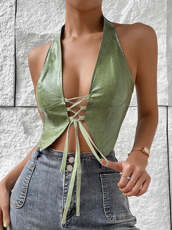 Sexy Low Cut Halter Lace Up Vest Top in T-shirts & Tops