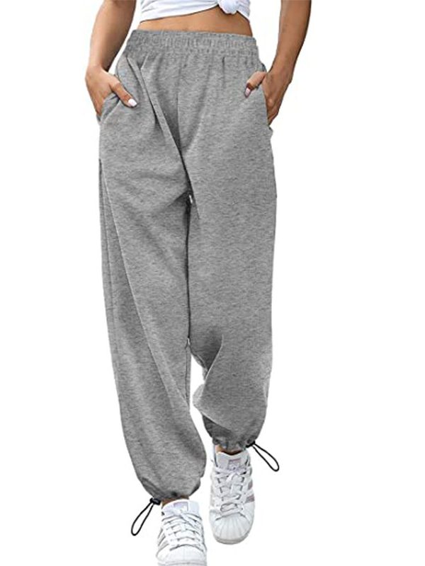 Loose Sports Drawstring Wide Leg Ankle Banded Pants in Pants