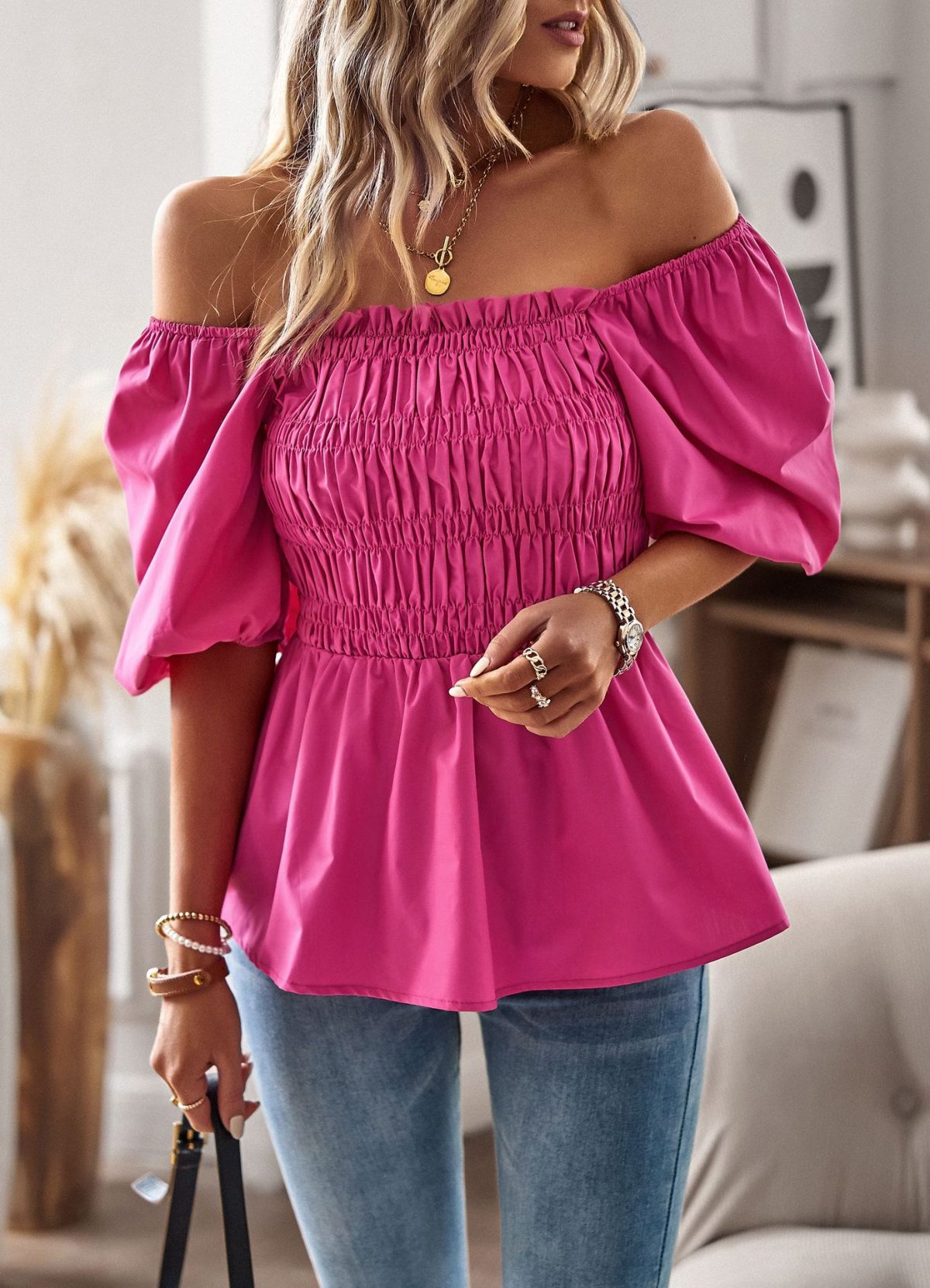 Waist Tight Slimming French Square Collar Top in Blouses & Shirts