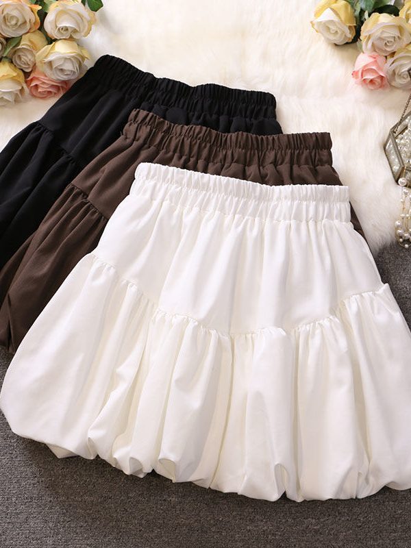 Irregular Asymmetric Pleated High Waist A line Bubble Skirt in Skirts