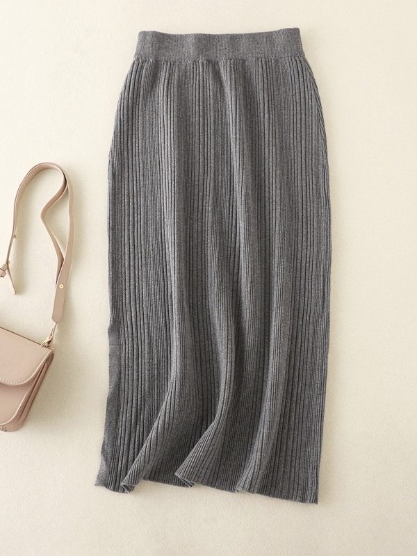 Knitted Slit High Waist Stretch Sheath Skirt in Skirts