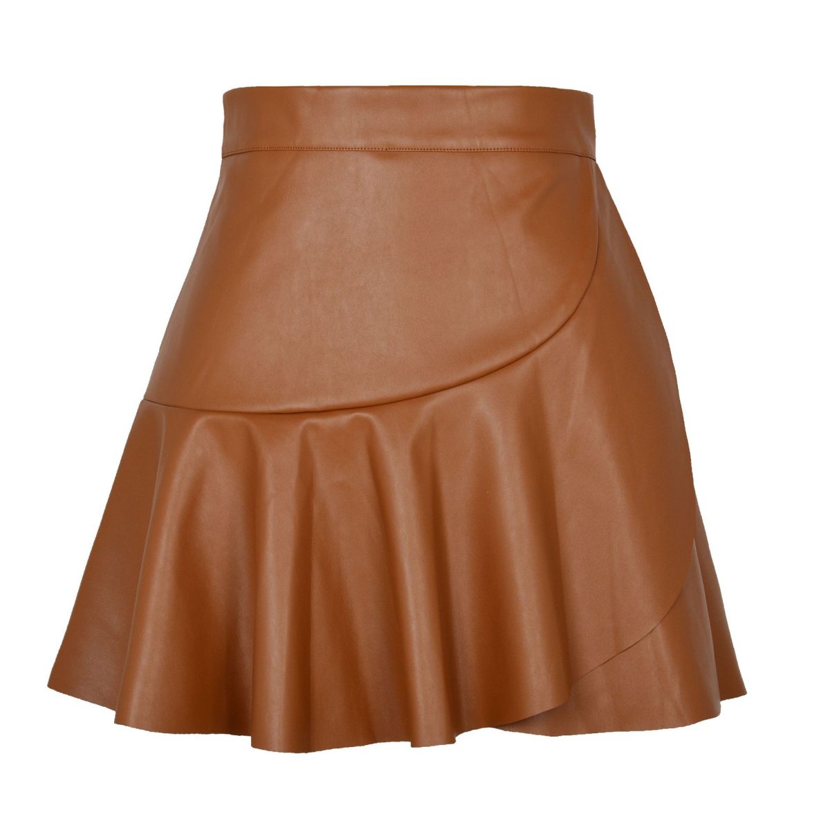 High Waist Ruffles Irregular Asymmetric Leather Skirt in Skirts