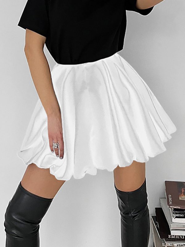 White Pleated Satin A Line Skirt in Skirts