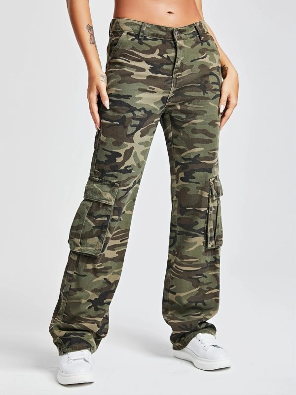 Camouflage High Waist Multi Pocket Loose Cargo Pants in Pants