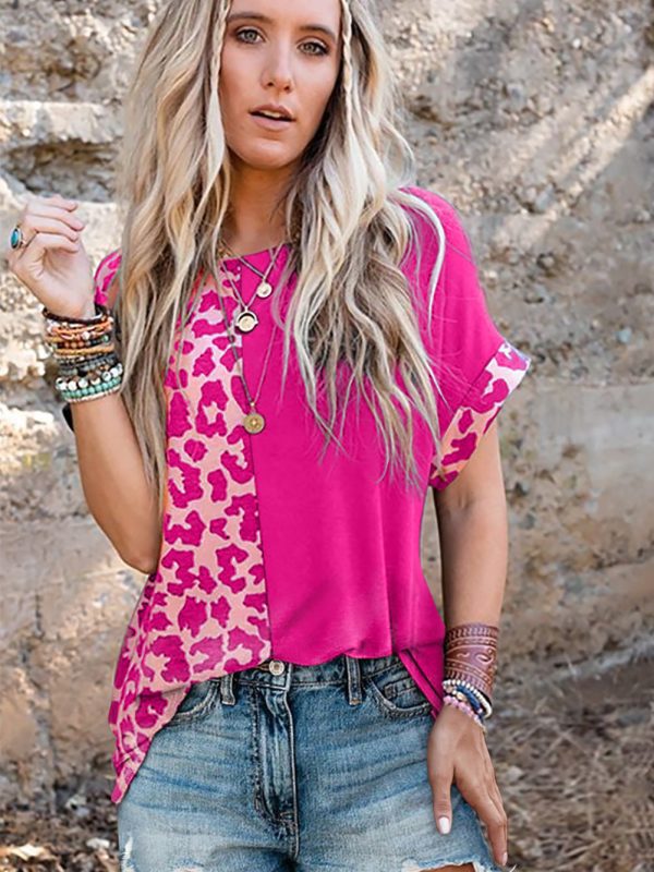 Summer Leopard Print Stitching T-shirt in T-shirts & Tops