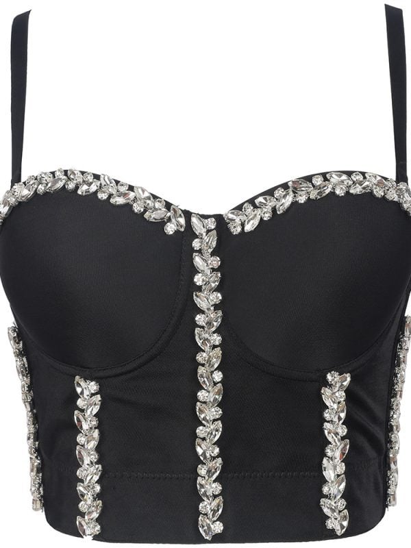 Drill Chain Beaded Wrapped Chest Shaping Non-Slip Performance Bra Top in T-shirts & Tops