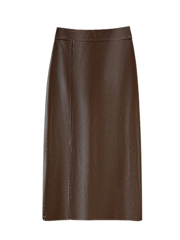 High Waist Faux Leather Split Retro Skirt in Skirts