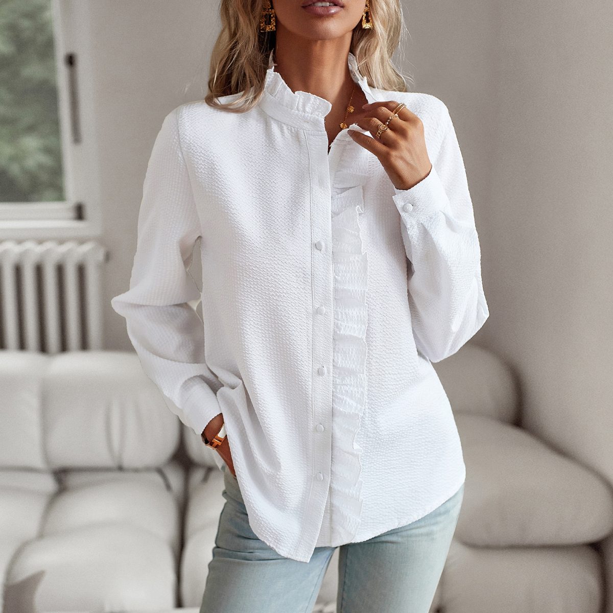 Long Sleeved Office Button Shirt in Blouses & Shirts