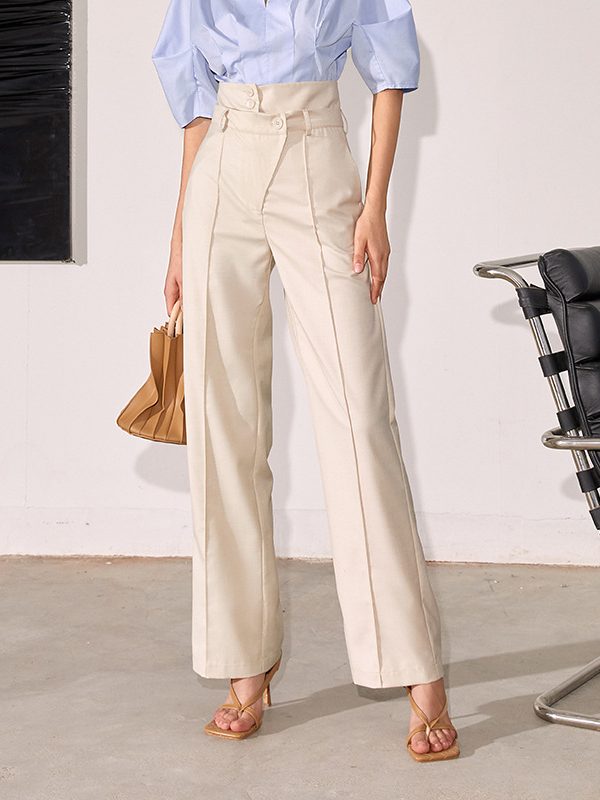 Stitching High Waist Straight Wide Leg Pants in Pants