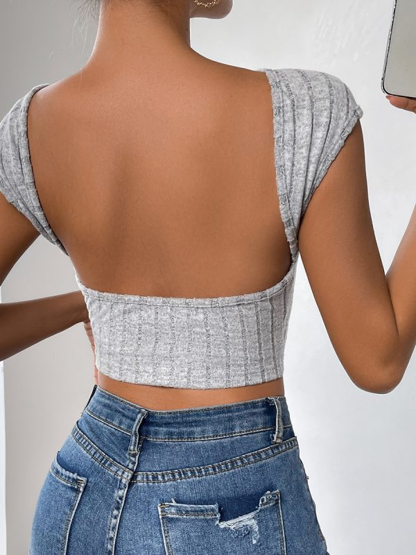 Sexy Slim Fit Backless Sexy Short Knitted Top in T-shirts & Tops