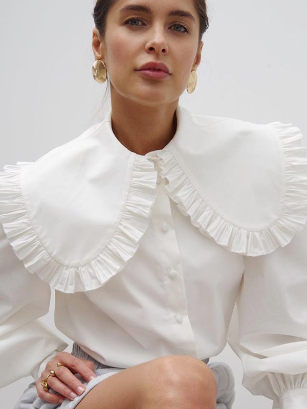 French Palace Doll Collar White Cotton Shirt in Blouses & Shirts
