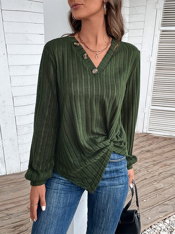 Long Sleeve Solid Color V neck Knitwear in T-shirts & Tops