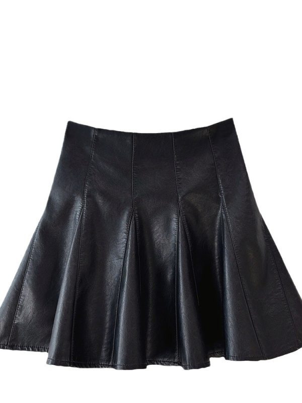 Leather High Waist Fluffy Umbrella A line Skirt in Skirts