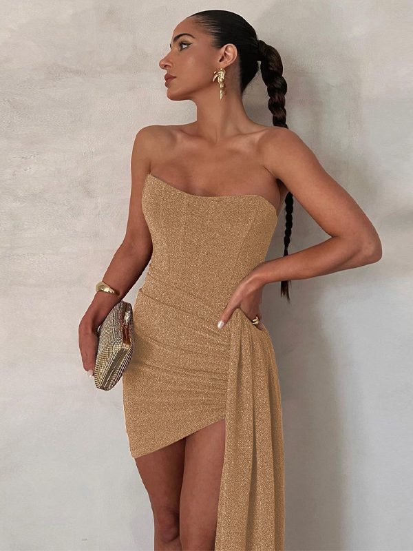Stitching Tied Sexy Bandeau Short Sheath Dress in Dresses