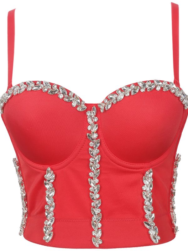 Drill Chain Beaded Wrapped Chest Shaping Non-Slip Performance Bra Top in T-shirts & Tops