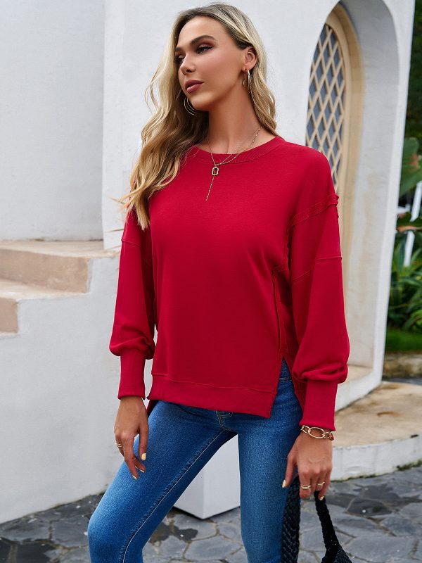 Long Sleeve Round Neck Solid Color Hoodie in Hoodies & Sweatshirts