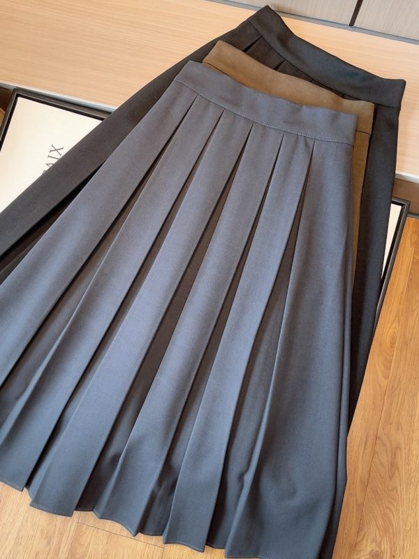 Woolen Khaki Pleated Skirt in Skirts