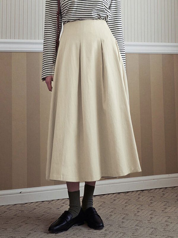 Elegant Pleated Elastic High Waist A Line Umbrella Skirt in Skirts