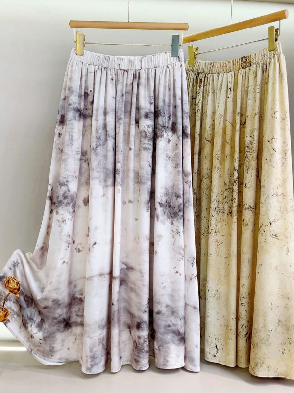 Acetate Satin Oil Painting Splash-Ink Print Skirt in Skirts