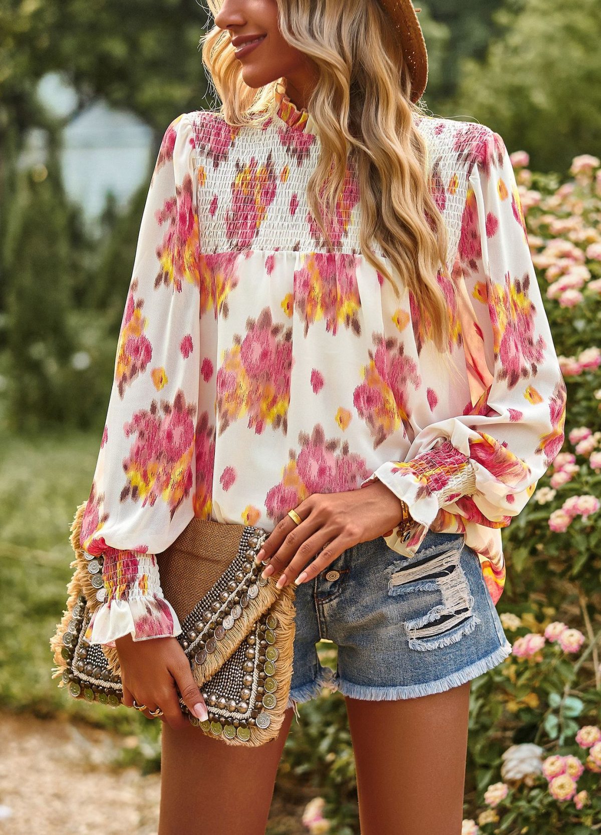 Floral Print Elegant Double Layer Blouse in Blouses & Shirts