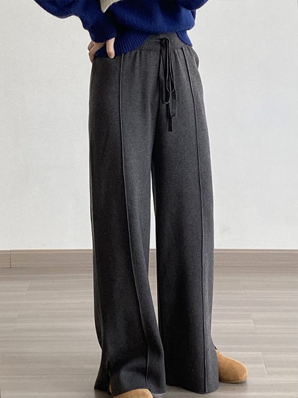 Split High Waist Knitted Casual Pants in Pants
