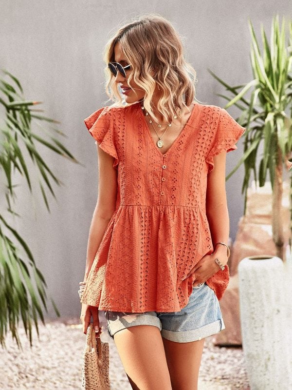 Solid Color Cutout Shirt in Blouses & Shirts