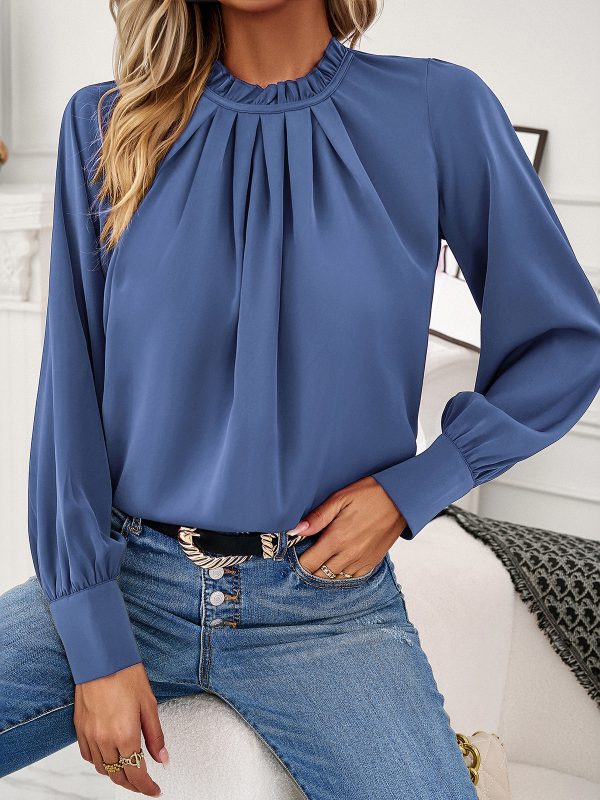 Elegant Lace Collar Long Sleeve Solid Color Blouse in Blouses & Shirts
