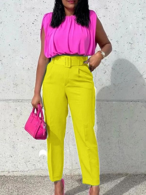 High Waist Ankle Banded Work Pant With Belt in Pants