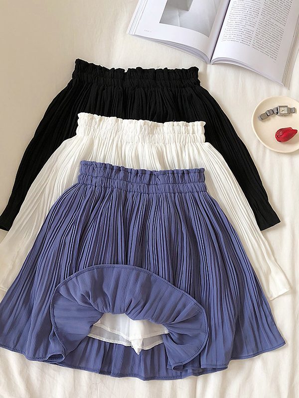 Color Chiffon High Waist Slimming Pleated Skirt in Skirts