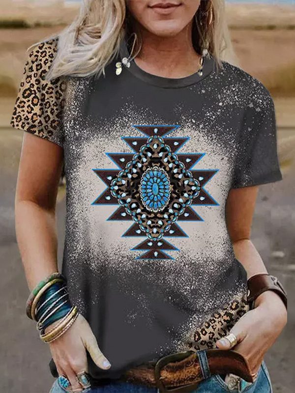 Summer Loose Western Print Simple Top in T-shirts & Tops