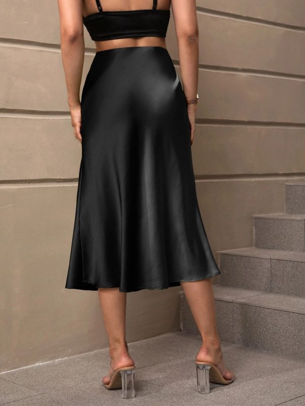 Elegant Satin High Waist Sheath Mid Length Fishtail Skirt in Skirts