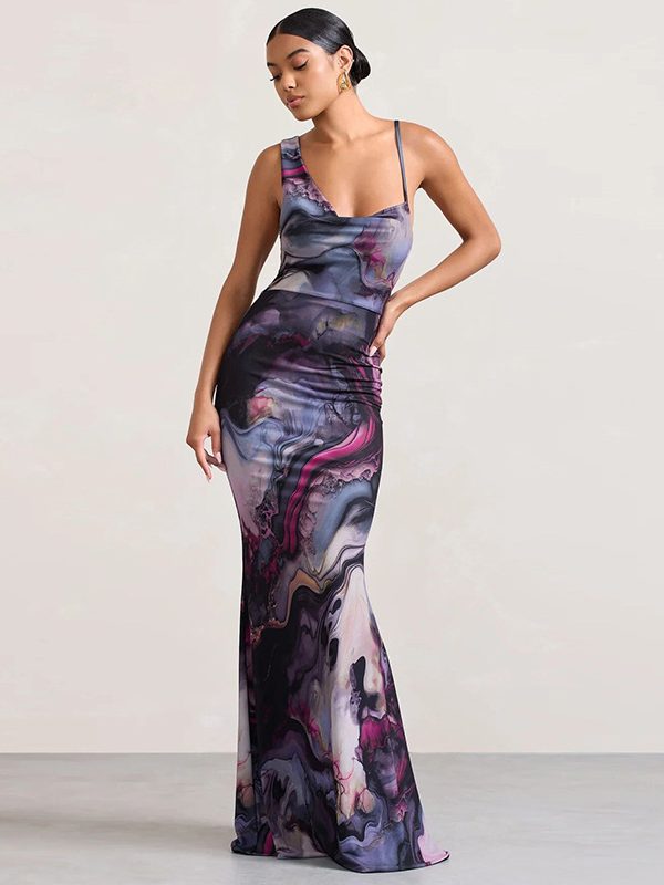 Strap off Neck Printed Elegant Slim Dress in Dresses