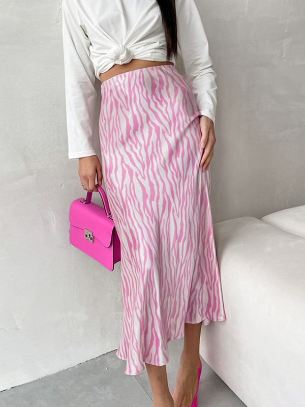 French Design Contrast Color Zebra Pattern High Waist Skirt in Skirts