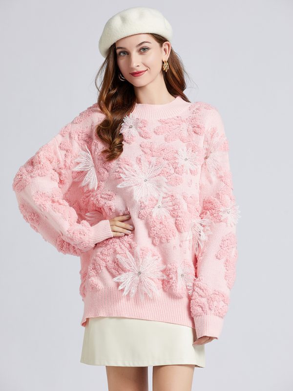 Snowflake Embroidery Beads Lazy Wind Sweater in Sweaters