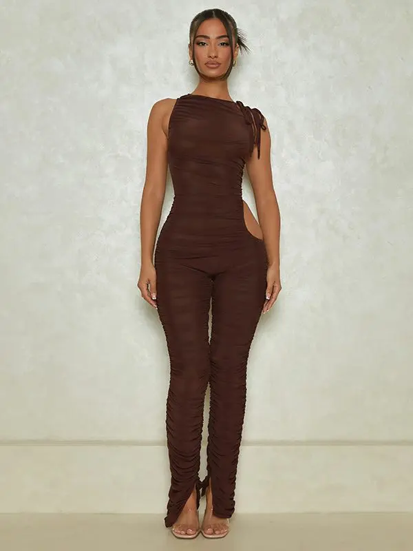 Sexy Seamless Ruched Waist Shaping Trousers Jumpsuit in Jumpsuits & Rompers