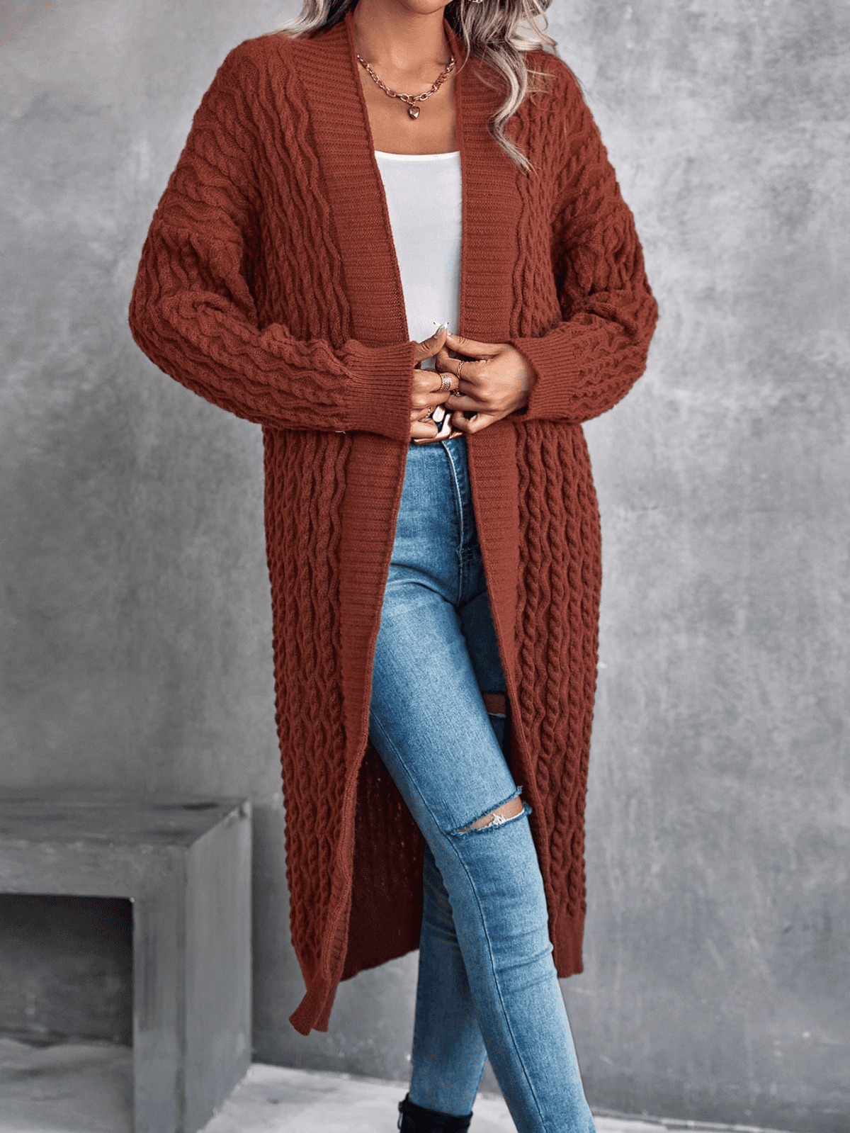 Twist Knitted Long Sweater Cardigan in Sweaters