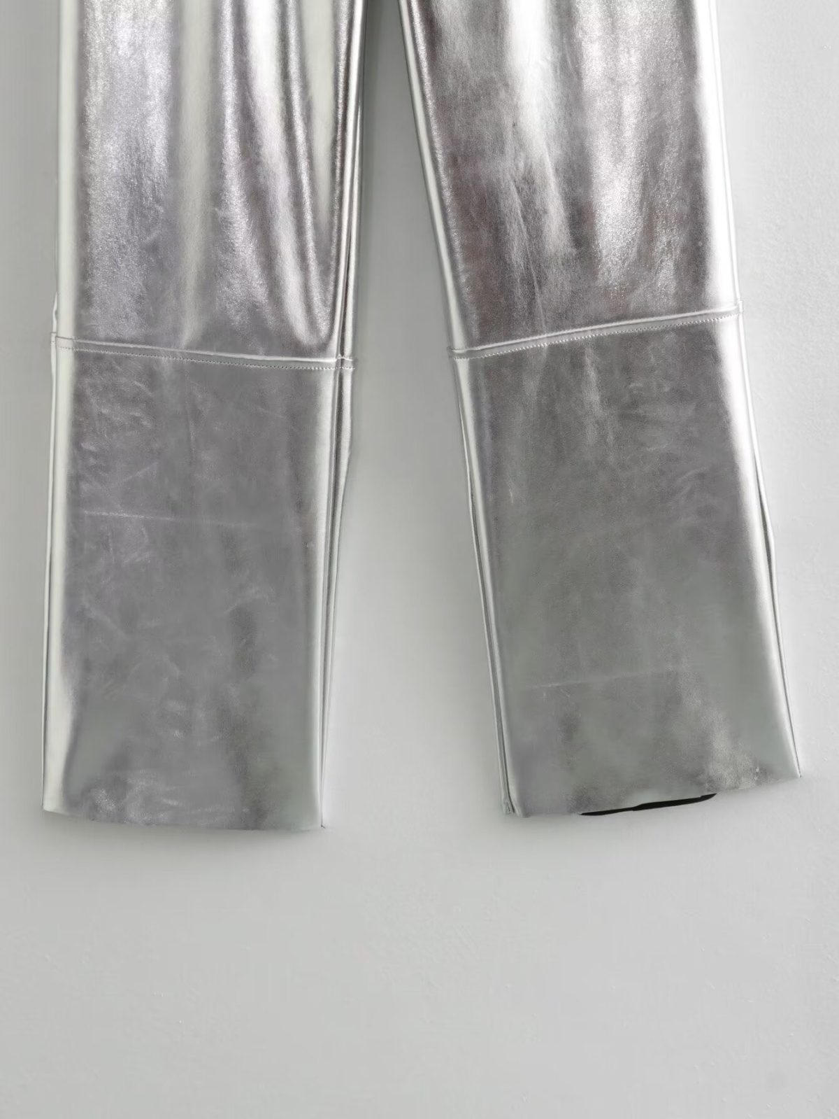 Metallic Coated Fabric Straight Leg Pants in Pants