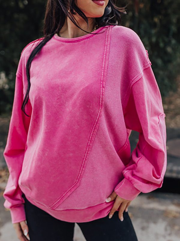 Niche Design Cotton Stitching Washed Worn Pullover Sweatshirt in Hoodies & Sweatshirts