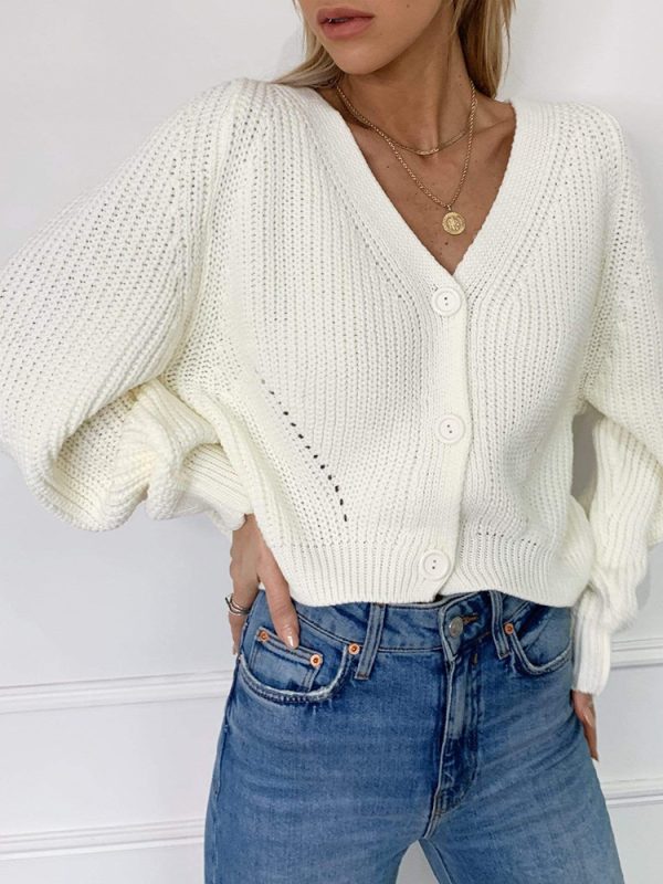 V-Neck Buttons Long Sleeve Cardigan Sweater in Sweaters