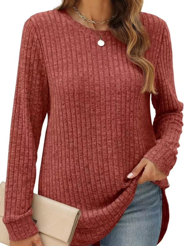 Solid Color Round Neck Long Sleeve Brushed Loose Fitting Sweatshirt in Hoodies & Sweatshirts