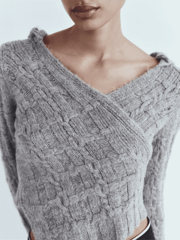 V Neck Hooded Asymmetric Sweater in Sweaters