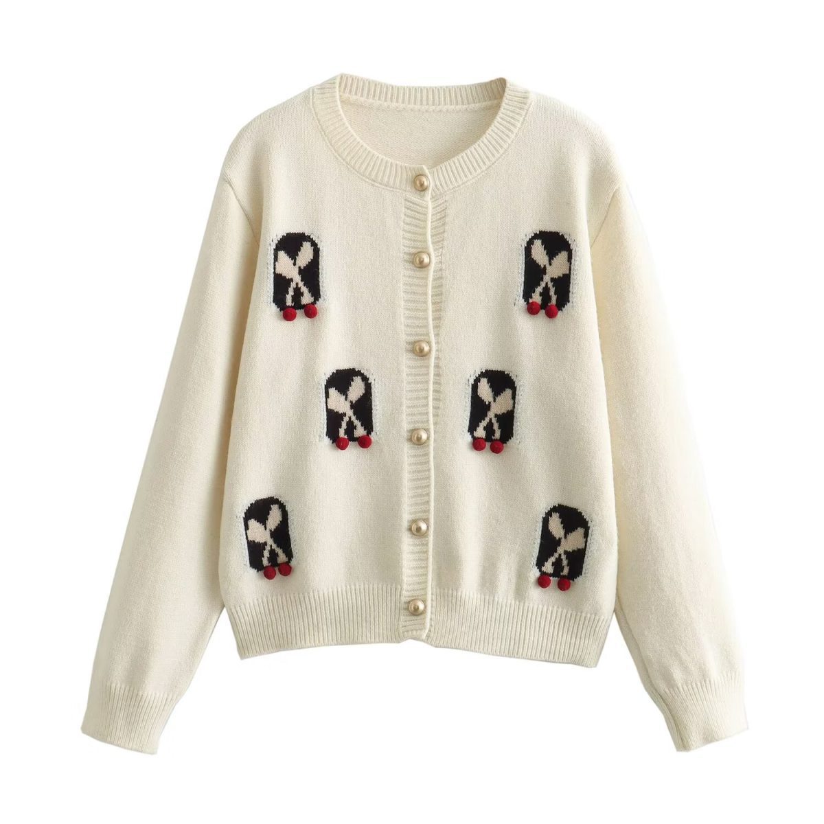 Jacquard Round Neck Knitted Cardigan in Sweaters