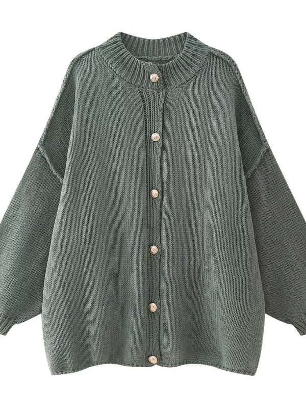 Metal Button Long Sleeve Sweater in Sweaters