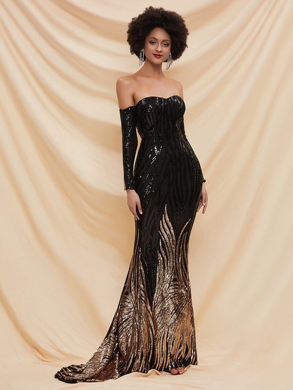 Tube Top Off-Shoulder Sequined Small Trailing Evening Dress in Evening Dresses